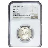 1943 DDO Wheat Quarter NGC MS65