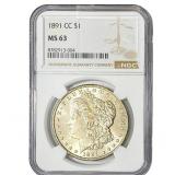 1891-CC Morgan Silver Dollar NGC MS63