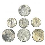 [7 Coins] 1886-1923 Walk. Lib 50C, Morgan & Peace