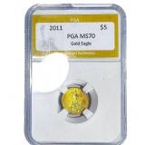 2011 1/10oz $5 Gold Eagle PGA MS70