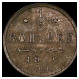 1912 Russia Copper 1/2 Kopek