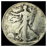 1938-D Silver Walking Liberty Half Dollar  LIGHTL