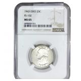 1943 DDO Wheat Quarter NGC MS65