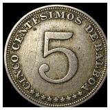 1929 Panama Copper Nickel 5 Centesimos KM 9
