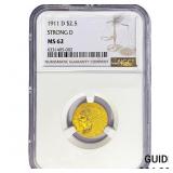 1911-D $2.50 Gold Quarter Eagle NGC MS62 Strong D