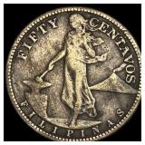 1918S Philippines SIlver 50 Centavos