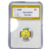 2008 1/10oz $5 Gold Eagle PGA MS70