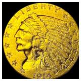 1914-D Indian Head Gold $2.50 Quarter Eagle  CLOS