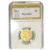 1911 $5 Gold Half Eagle PGA MS65