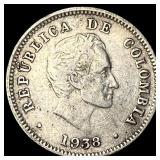 1938 Colombia Silver 10 Centavos