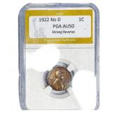 1922 No D Wheat Cent PGA AU50 Strong Reverse