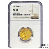 1909-D $5 Gold Half Eagle NGC AU55
