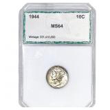 1944 Mercury Silver Dime PCI MS64