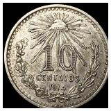 1914 Mexico Silver 10 Centavos