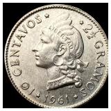 1961 Dominican Republic Silver 10 Centavos