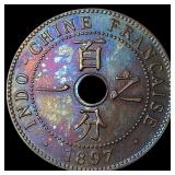 1897 French Indo-China 1 Cent Toned