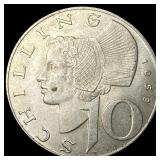 1958 Austria Silver 10 Schillings