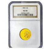 1855 $3 Gold Piece NGC AU58