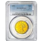 1892 $10 Gold Eagle PCGS MS62