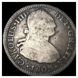 1803/2-PJ Bolivia Charles IV Silver 2 Reales