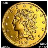 1838 $5 Gold Half Eagle HIGH GRADE+