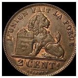 1909 Belgium Copper 2 Centimes
