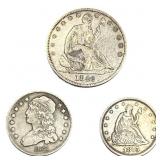 [3 Coins] 1837-1875 20C, Cap. Bust 25C, Seat Lib 5