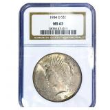 1934-D Silver Peace Dollar NGC MS63