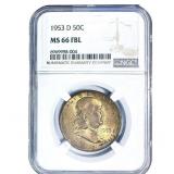 1953-D Franklin Half Dollar NGC MS66 FBL