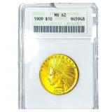 1909 $10 Gold Eagle ANACS MS62