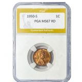 1950-S Wheat Cent PGA MS67 RD