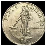 1956 Philippines Silver 50 Centavos