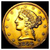 1844 $5 Gold Half Eagle