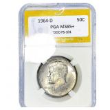 1964-D Kennedy Half Dollar PGA MS65+ DDO FS-101