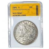 1891-S Morgan Silver Dollar SGS MS63