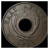 1933 East Africa Bronze 5 Cents KM 18