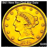 1861 New Rev Civil War Date $2.50 Gold Quarter Eag