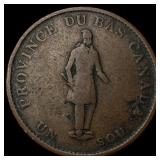1857 Canada Copper Bank Token Half Penny