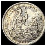 1907 FG Peru Silver 1/2 DInero