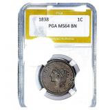 1838 Coronet Head Large Cent PGA MS64 BN