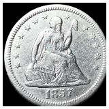1857-O Silver Seated Liberty Quarter CLOSELY  UNC