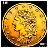 1835 $5 Gold Half Eagle CHOICE AU+