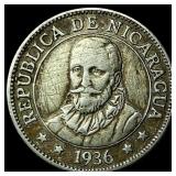 1936 Nicaragua Silver 10 Centavos