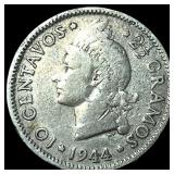 1944 Dominican Republic Silver 10 Centavos KM 18