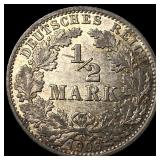1906A Germany Silver 1/2 Mark KM 17