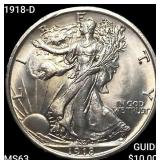 1918-D Walking Liberty Half Dollar CHOICE BU