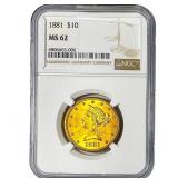 1881 $10 Gold Eagle NGC MS62