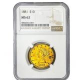 1881 $10 Gold Eagle NGC MS62