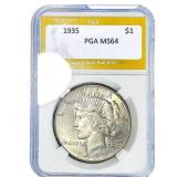 1935 Silver Peace Dollar PGA MS64