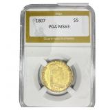 1807 $5 Gold Half Eagle PGA MS63